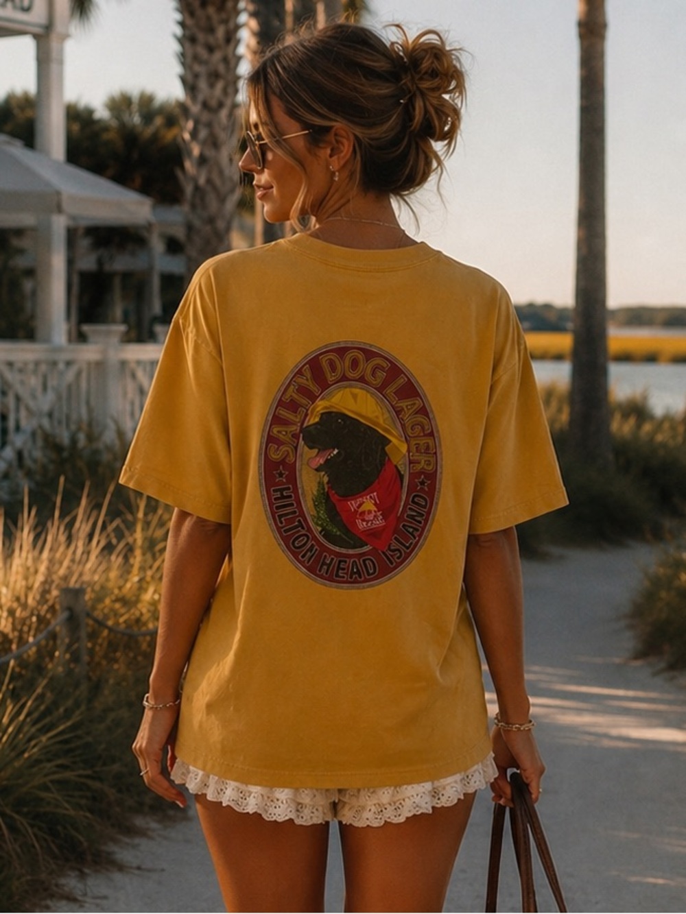 Vintage Salty Dog Lager Hilton Head Island Graphic Oversized Cotton T-Shirt XL